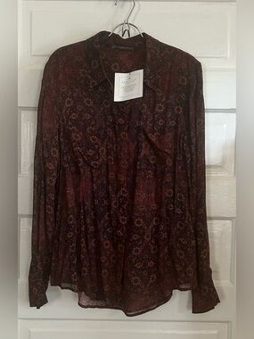 Peruvian Connection Sangria Luca Floral Sheer Midi Blouse